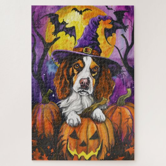 Spooky Brittany Spaniel Halloween Witch Pumpkin Legpuzzel (Verticaal)