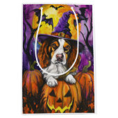 Spooky Brittany Spaniel Halloween Witch Pumpkin Medium Cadeauzakje (Voorkant)