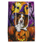 Spooky Brittany Spaniel Halloween Witch Pumpkin Medium Cadeauzakje (Achterkant)