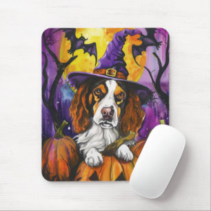 Spooky Brittany Spaniel Halloween Witch Pumpkin Muismat