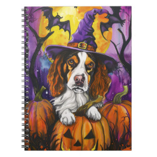 Spooky Brittany Spaniel Halloween Witch Pumpkin Notitieboek
