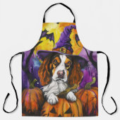 Spooky Brittany Spaniel Halloween Witch Pumpkin Schort (Voorkant)