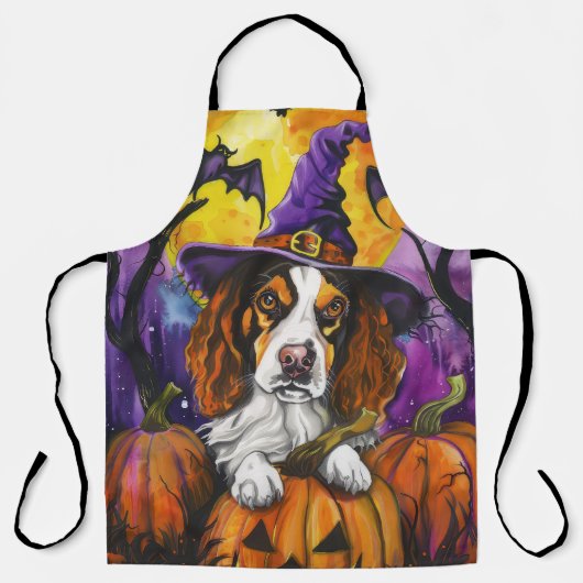 Spooky Brittany Spaniel Halloween Witch Pumpkin Schort (Voorkant)