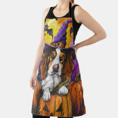 Spooky Brittany Spaniel Halloween Witch Pumpkin Schort (Insitu)