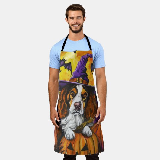 Spooky Brittany Spaniel Halloween Witch Pumpkin Schort (Gedragen)