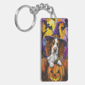 Spooky Brittany Spaniel Halloween Witch Pumpkin Sleutelhanger (Voorkant Links)