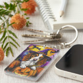 Spooky Brittany Spaniel Halloween Witch Pumpkin Sleutelhanger (Voorkant Rechts)