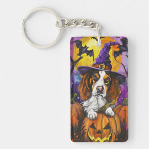 Spooky Brittany Spaniel Halloween Witch Pumpkin Sleutelhanger
