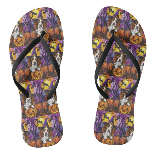 Spooky Brittany Spaniel Halloween Witch Pumpkin Teenslippers (Voetbed)