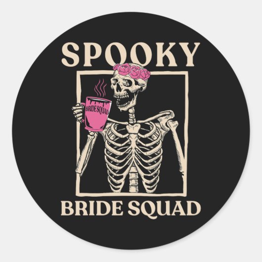 Spooky Bruidsquadron Skelet Halloween Bachelorette Ronde Sticker (Voorkant)