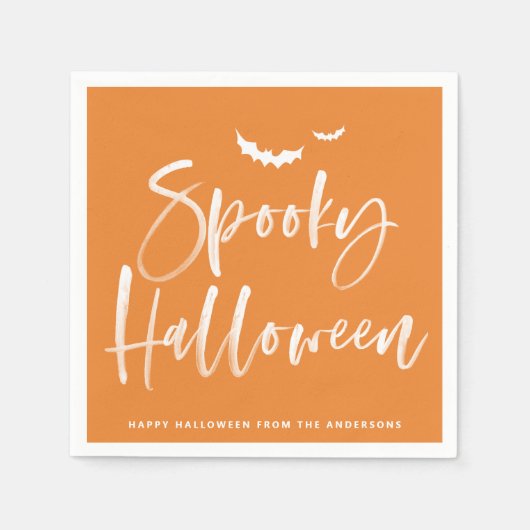 Spooky Brush Lettering Oranje Halloween Party Servet (Voorkant)