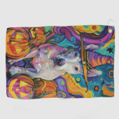 Spooky Bull Terrier Halloween heks en pompoen Golfhanddoek (Horizontaal)