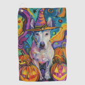 Spooky Bull Terrier Halloween heks en pompoen Golfhanddoek (Voorkant)