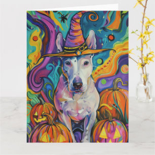 Spooky Bull Terrier Halloween heks en pompoen Kaart