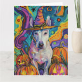 Spooky Bull Terrier Halloween heks en pompoen Kaart (Voorkant)