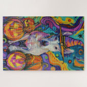 Spooky Bull Terrier Halloween heks en pompoen Legpuzzel (Horizontaal)