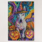 Spooky Bull Terrier Halloween heks en pompoen Legpuzzel (Verticaal)