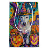 Spooky Bull Terrier Halloween heks en pompoen Medium Cadeauzakje (Voorkant)