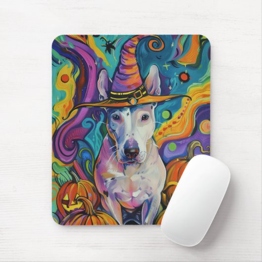 Spooky Bull Terrier Halloween heks en pompoen Muismat (Met muis)