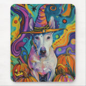 Spooky Bull Terrier Halloween heks en pompoen Muismat (Voorkant)