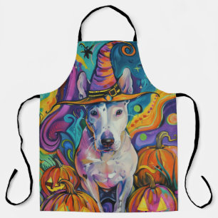 Spooky Bull Terrier Halloween heks en pompoen Schort