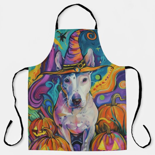 Spooky Bull Terrier Halloween heks en pompoen Schort (Voorkant)
