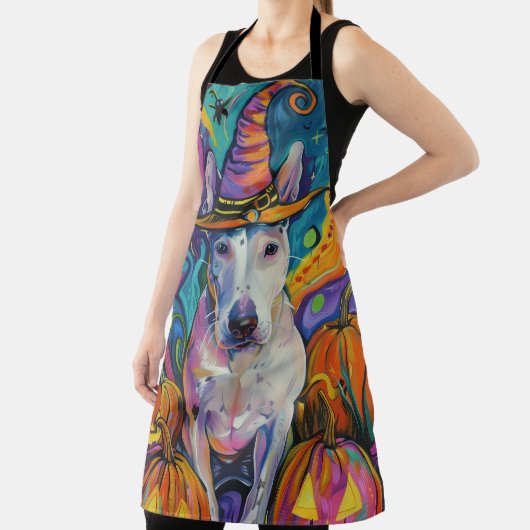 Spooky Bull Terrier Halloween heks en pompoen Schort (Insitu)