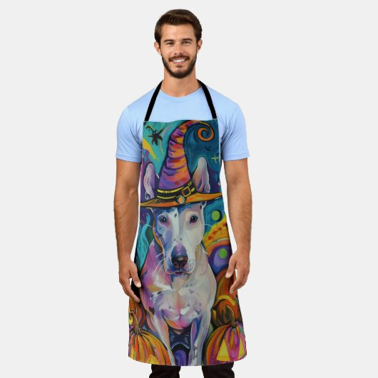 Spooky Bull Terrier Halloween heks en pompoen Schort (Gedragen)