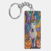 Spooky Bull Terrier Halloween heks en pompoen Sleutelhanger (Voorkant Links)