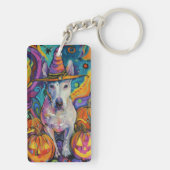 Spooky Bull Terrier Halloween heks en pompoen Sleutelhanger (achterkant)