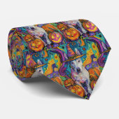 Spooky Bull Terrier Halloween heks en pompoen Stropdas (Opgerold)