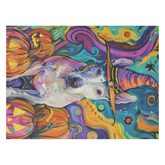 Spooky Bull Terrier Halloween heks en pompoen Tafelkleed (Voorkant (Horizontaal))