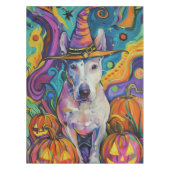 Spooky Bull Terrier Halloween heks en pompoen Tafelkleed (Voorkant)