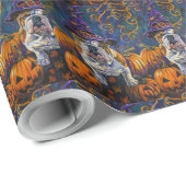 Spooky Bulldog Halloween heks en pompoen Cadeaupapier (Rol Hoek)