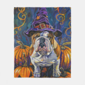 Spooky Bulldog Halloween heks en pompoen Fleece Deken (Voorkant)