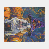 Spooky Bulldog Halloween heks en pompoen Fleece Deken (Voorkant (Horizontaal))