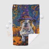 Spooky Bulldog Halloween heks en pompoen Golfhanddoek (Insitu)