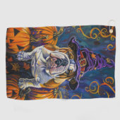 Spooky Bulldog Halloween heks en pompoen Golfhanddoek (Horizontaal)