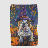 Spooky Bulldog Halloween heks en pompoen Golfhanddoek (Voorkant)