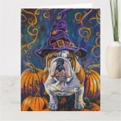 Spooky Bulldog Halloween heks en pompoen Kaart (Voorkant)