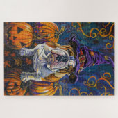 Spooky Bulldog Halloween heks en pompoen Legpuzzel (Horizontaal)