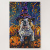 Spooky Bulldog Halloween heks en pompoen Legpuzzel (Verticaal)