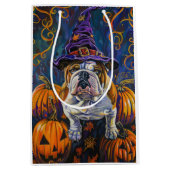 Spooky Bulldog Halloween heks en pompoen Medium Cadeauzakje (Voorkant)