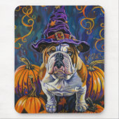 Spooky Bulldog Halloween heks en pompoen Muismat (Voorkant)