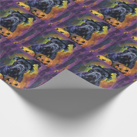Spooky Bullmastiff Hond Halloween Heks en Pompoen Cadeaupapier (Hoek)