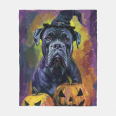 Spooky Bullmastiff Hond Halloween Heks en Pompoen Fleece Deken (Voorkant)
