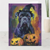 Spooky Bullmastiff Hond Halloween Heks en Pompoen Kaart (Voorkant)
