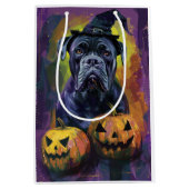 Spooky Bullmastiff Hond Halloween Heks en Pompoen Medium Cadeauzakje (Voorkant)
