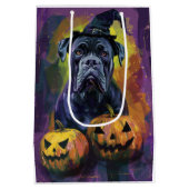 Spooky Bullmastiff Hond Halloween Heks en Pompoen Medium Cadeauzakje (Achterkant)