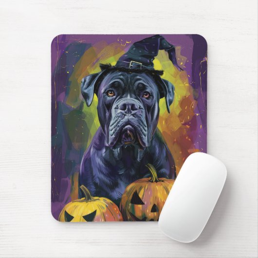 Spooky Bullmastiff Hond Halloween Heks en Pompoen Muismat (Met muis)